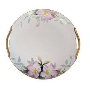 Noritake Hand-Painted Azalea Floral Porcelain Cake Plate open Handles 9.25"